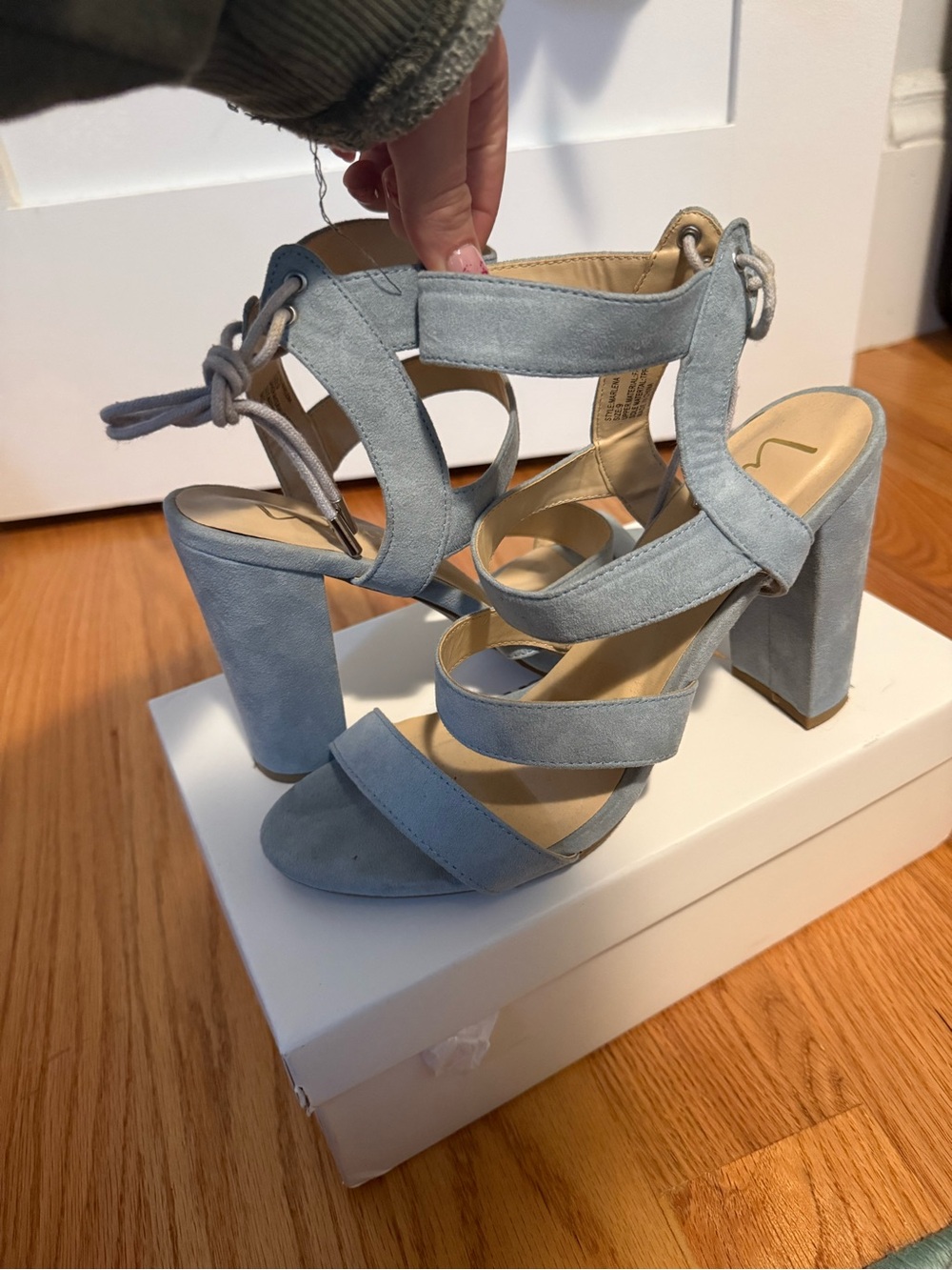 Lulu's Light Blue Suede Strappy Block Heel Sandals